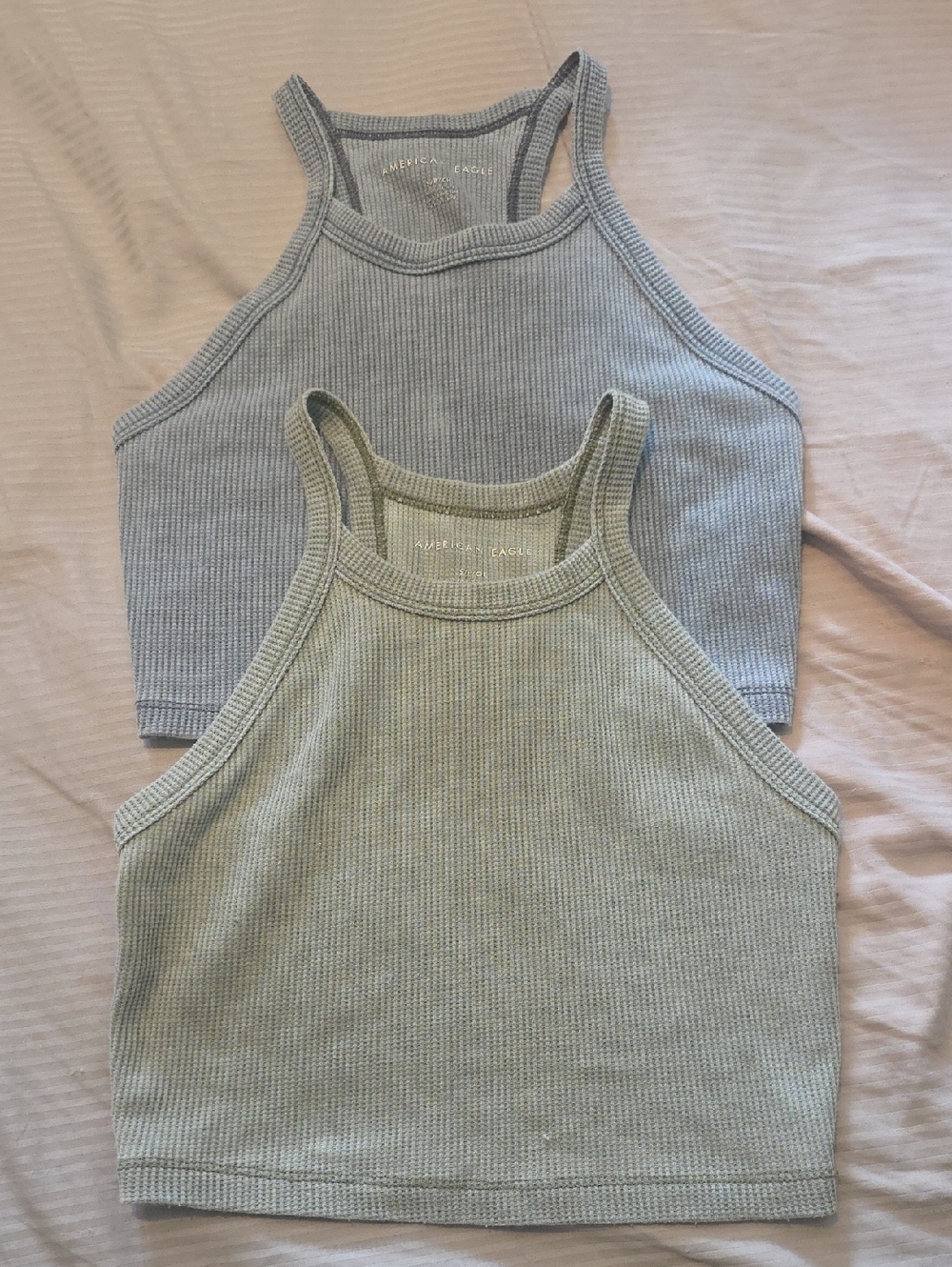 American Eagle Ribbed Halter Tank Tops in Sage and Gray Size S